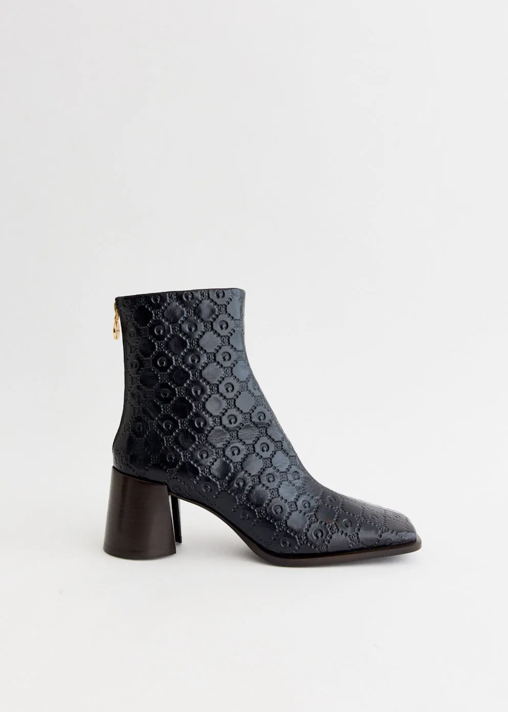 Air Mesh Hybrid Look Moonogram Embossed Leather Block Boots