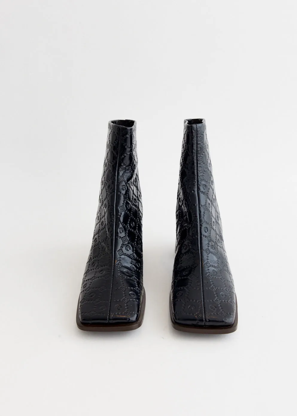 Moonogram Embossed Leather Block Boots Pure Ease