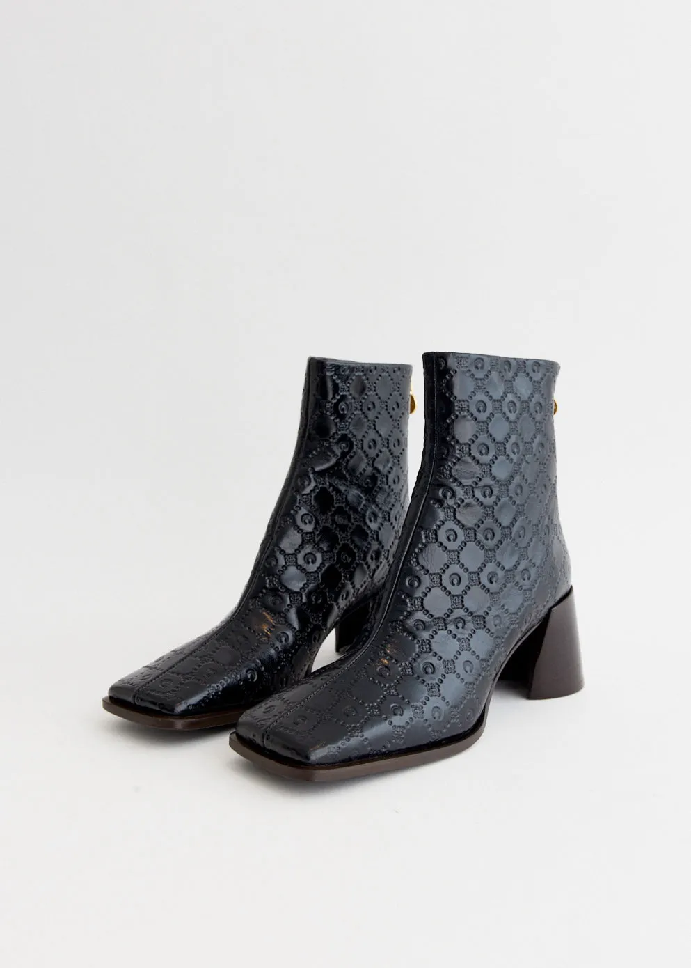 Route Walk Moonogram Embossed Leather Block Boots