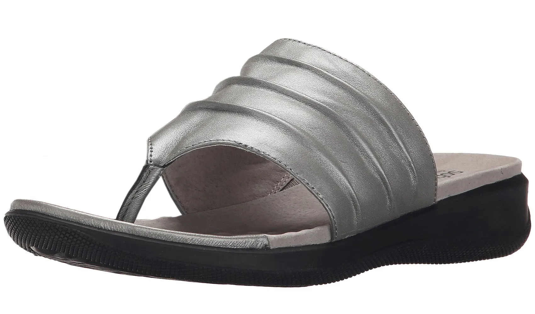 Softwalk Womens Summer Wide Width Leather Sandals Wedge Slides Swift Walk Foam Comfort