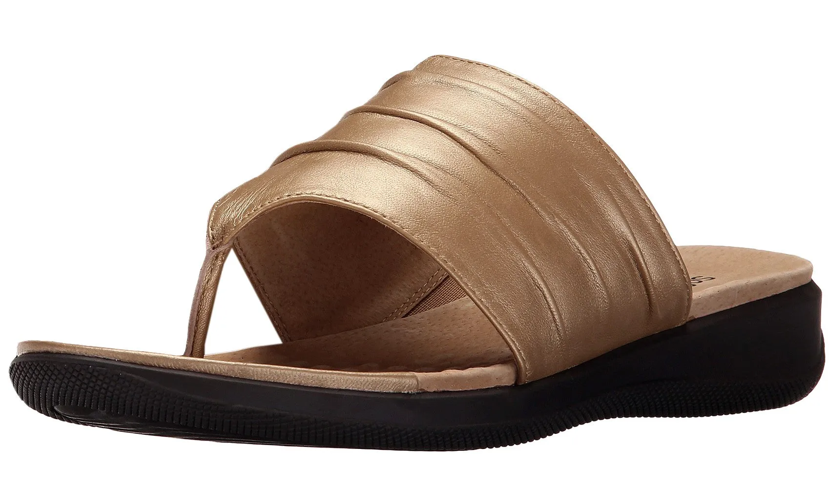 Softwalk Womens Summer Wide Width Leather Sandals Wedge Slides Everyday Shoes