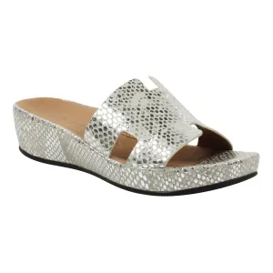 elegant user thrilling Catiana Slip on Sandal - Silver Gold Snake Print