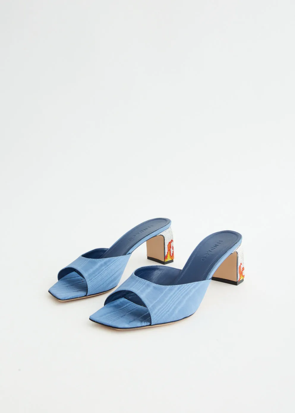 Ade Grosgrain Moire Denim Mules Heat Step