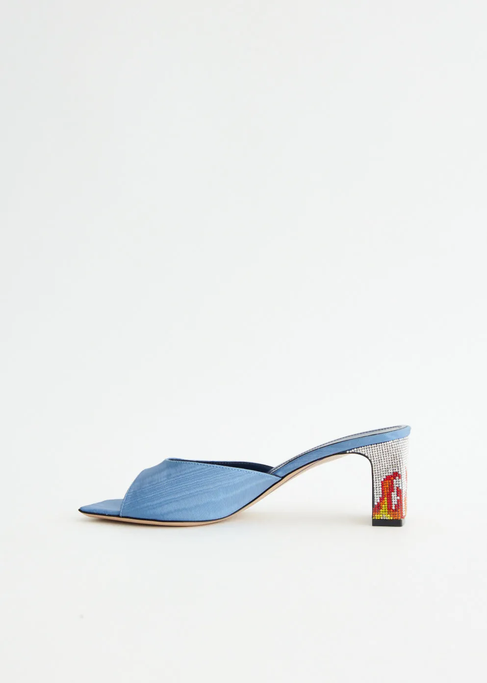 Winter Vibe Lead Step Ade Grosgrain Moire Denim Mules