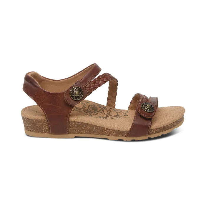 Women's Aetrex Jillian Braided Quarter Sandal in Walnut Adjustable Straps Comfortable Summer Walk