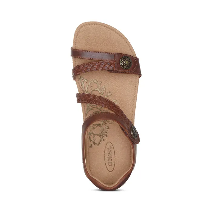 Cozy Choice Women's Aetrex Jillian Braided Quarter Sandal in Walnut