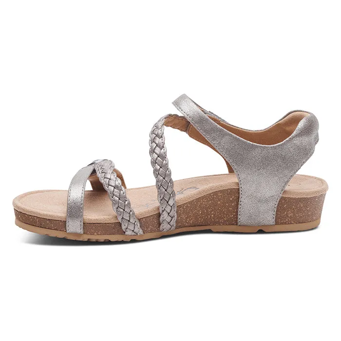 Sandal Lining Versatile Comfort Womens Aetrex Jillian Braided Quarter Strap Sandal in Brushed Silver