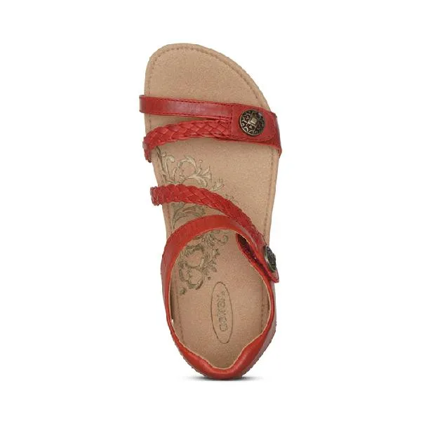 Lightweight Outdoor Footwear Sandal Customization Womens Aetrex Jillian Braided Quarter Strap Sandal in Red