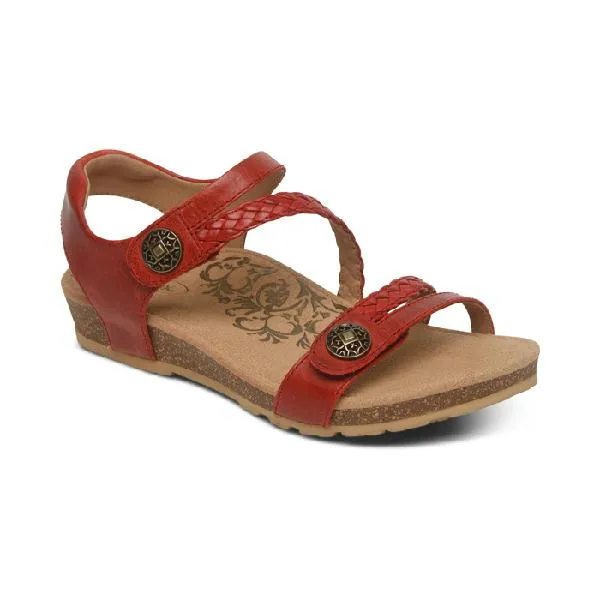 Travel Glam Comfy Step Womens Aetrex Jillian Braided Quarter Strap Sandal in Red