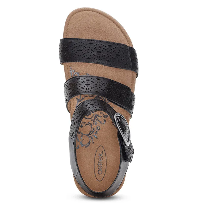 Womens Aetrex Lilly Cutout in Black Sporty Design Flexible Flip-flops