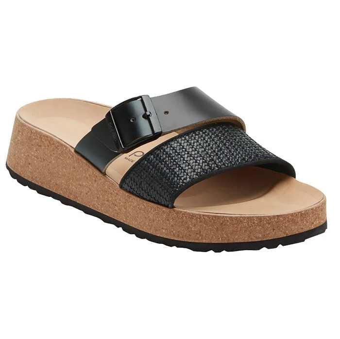 Womens Birkenstock Almina Raffia Narrow in Black Relaxed Footwear