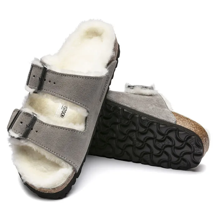 Travel-Ready Shoes Womens Birkenstock Arizona Shearling Stone Coin