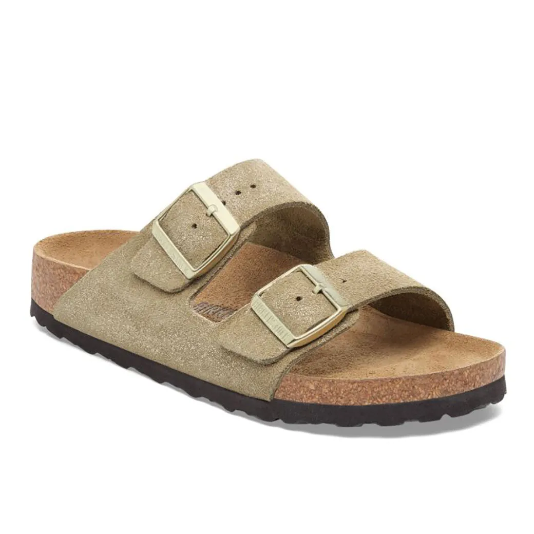 Versatile Casual Footwear Womens Birkenstock Arizona Suede Narrow in Shimmering Taupe