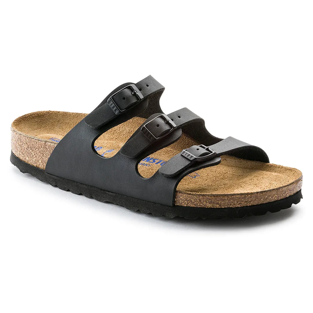 Womens Birkenstock Florida Soft Footbed Birko-flor in Black Freedom Step Versatile Casual Footwear