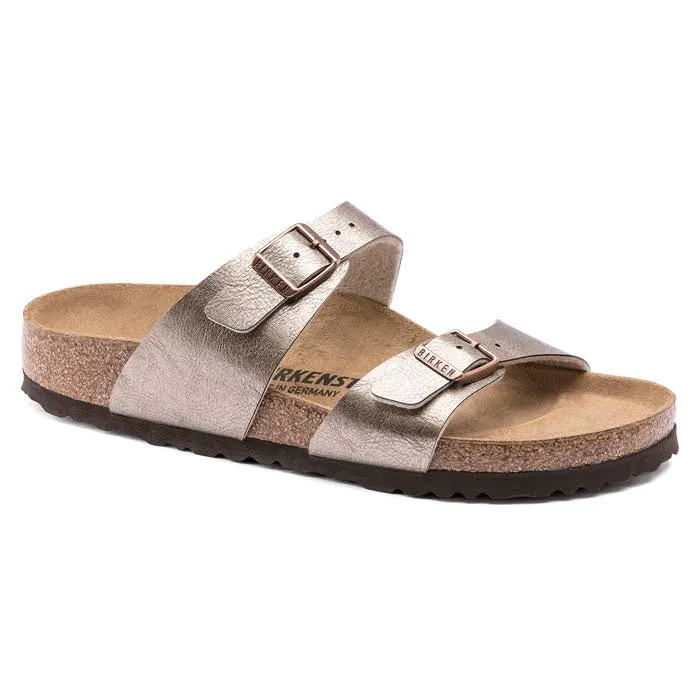 Womens Birkenstock Sydney Birko-Flor Narrow in Graceful Taupe Crystal Shine Slim Shape