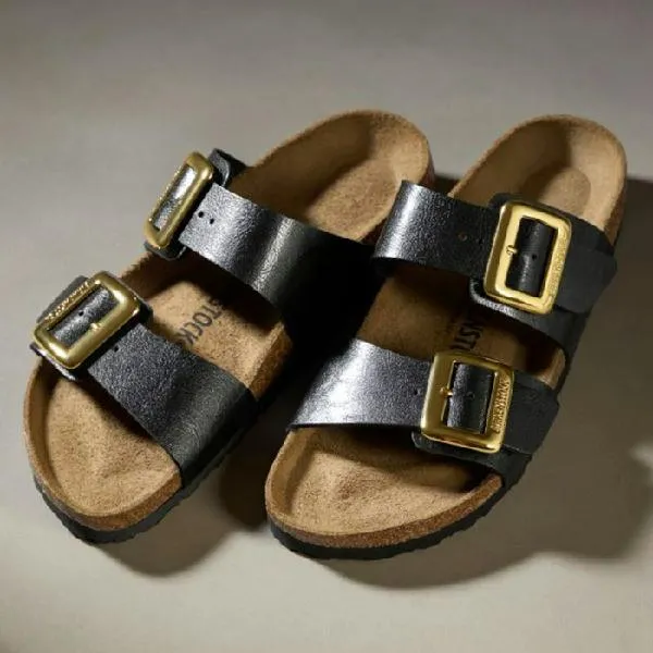 Womens Birkenstock Sydney Luxe Buckle Narrow in Graceful Licorice rubber adjustable shoes