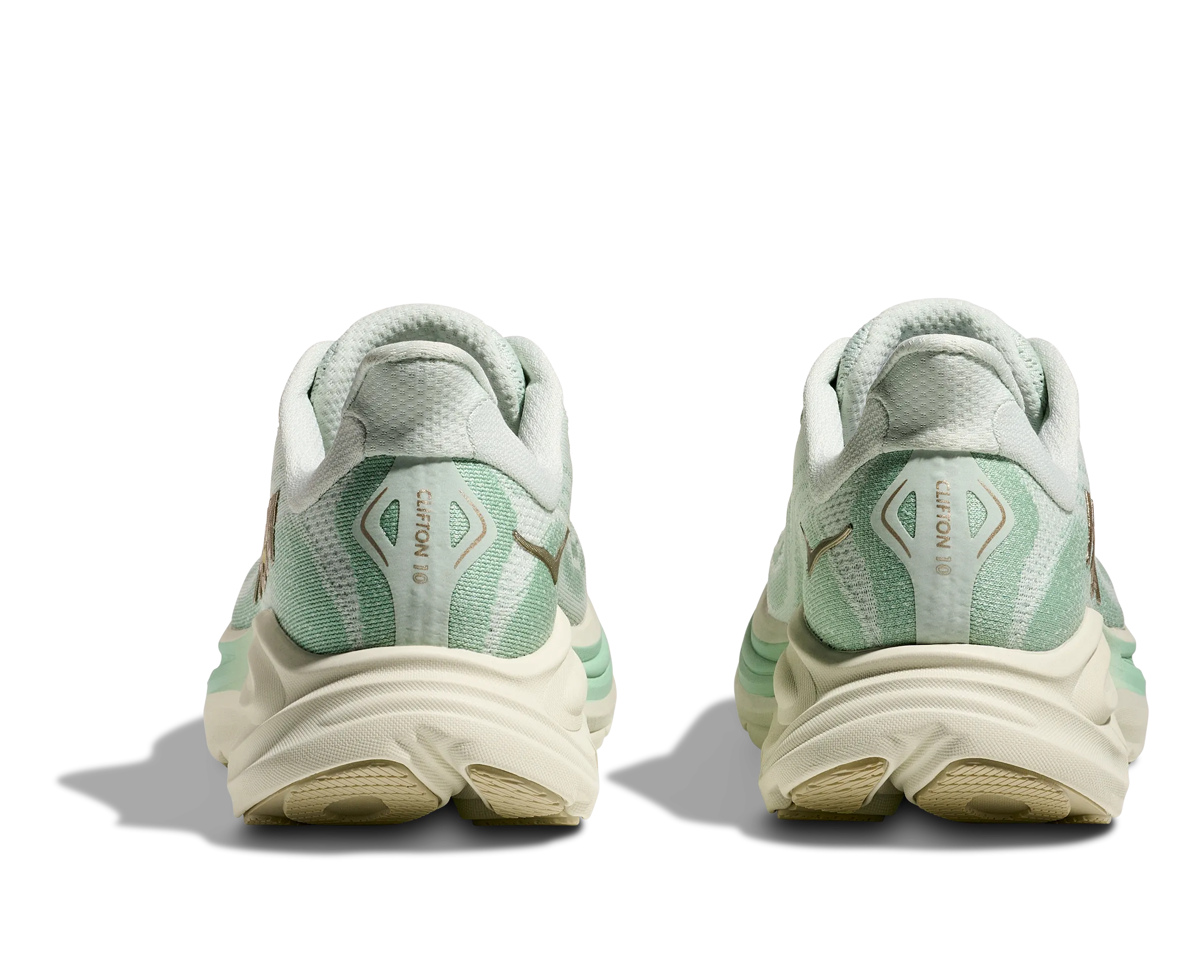 Women's Clifton 10 - Sea Glass / Jadeite snow running shoes running in a basketball court area shoes