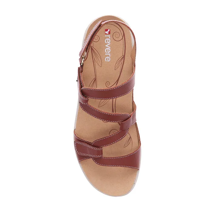 perforated Elastic Straps Womens Revere Emerald in Cognac