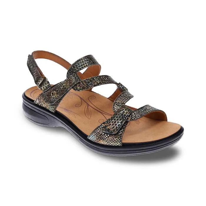 Single Strap Sandal Repairs Womens Revere Emerald in Peacock Python