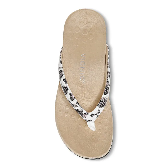 Breathable Upper Womens Vionic Dillon Snake Toe Post Sandal White Leopard