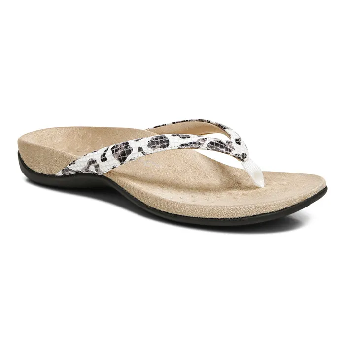 Womens Vionic Dillon Snake Toe Post Sandal White Leopard Beach Walk Soft Footbed