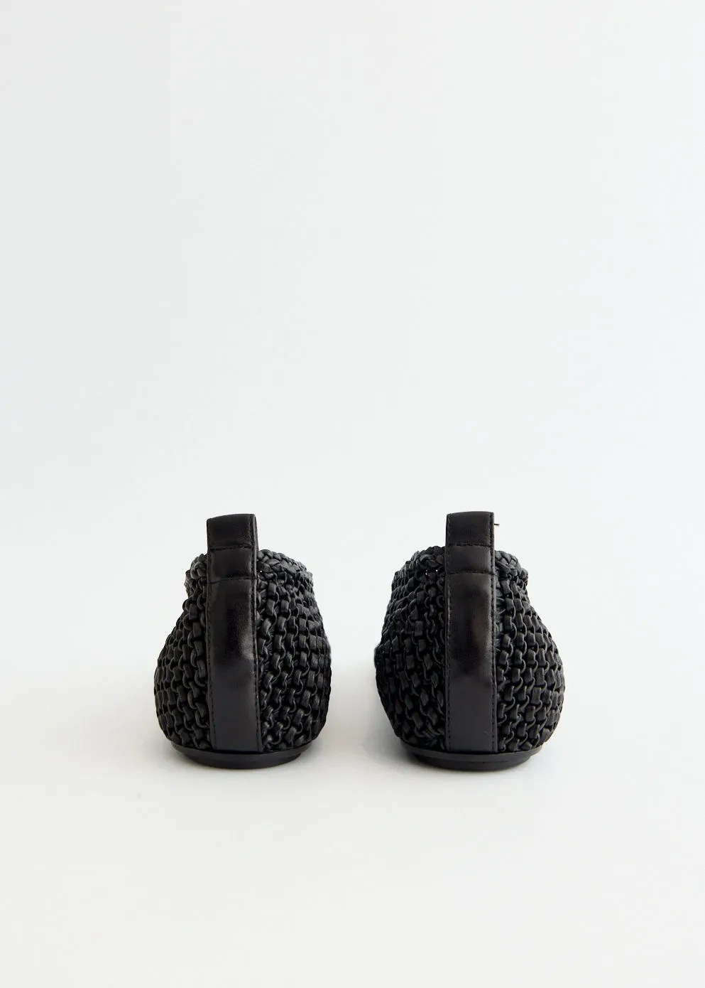 Root Path Green Leaf Woven Leather Ballerinas